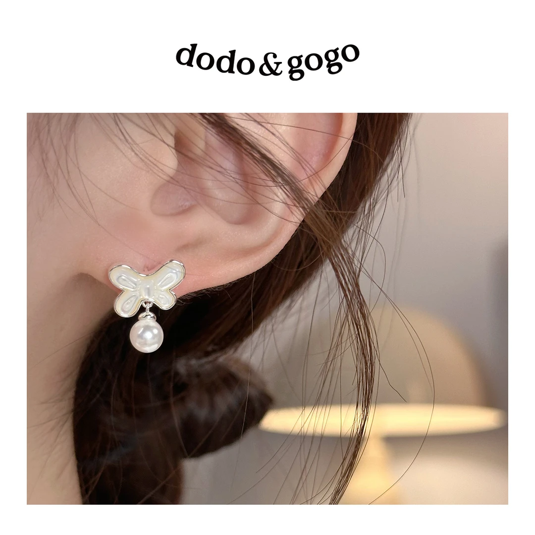 DODOGOGO 合金贝壳耳饰 高级感蝴蝶结耳环精致简约时尚百搭耳钉女