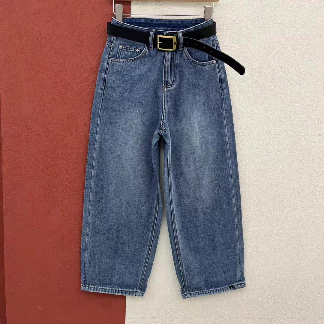 67066 夏季高腰水洗小个子窄版裤子显瘦牛仔裤老爹裤