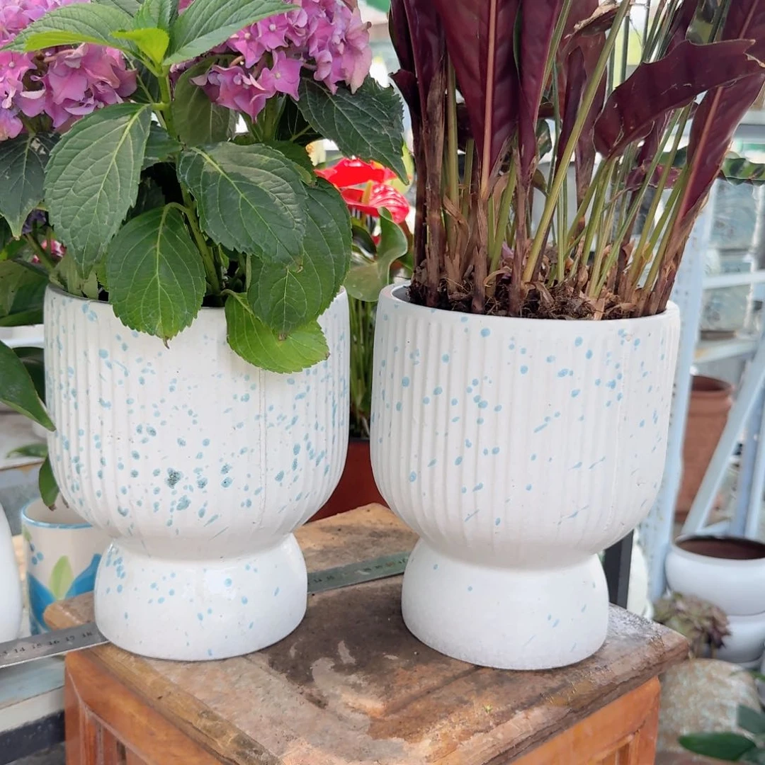 紫砂花盆口17.5高21.5（两个直筒竖条白色火锅