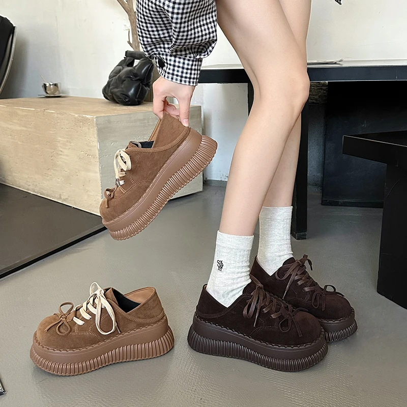 复古百搭厚底单鞋女款2025早春新款英伦风小个子增高圆头休闲单鞋