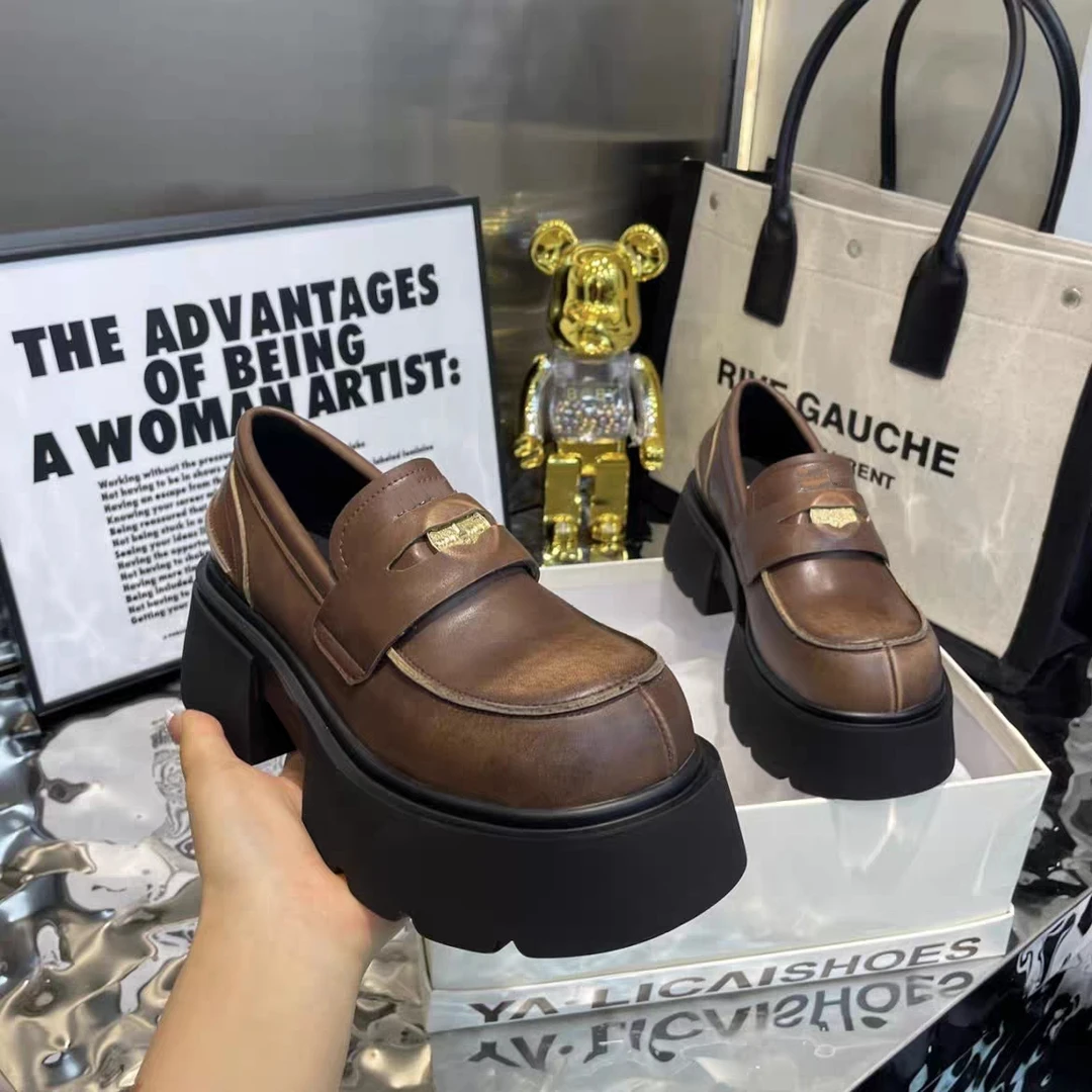 欧货乐福鞋女新款松糕底重工复古时尚英伦风帅气小皮鞋  2890