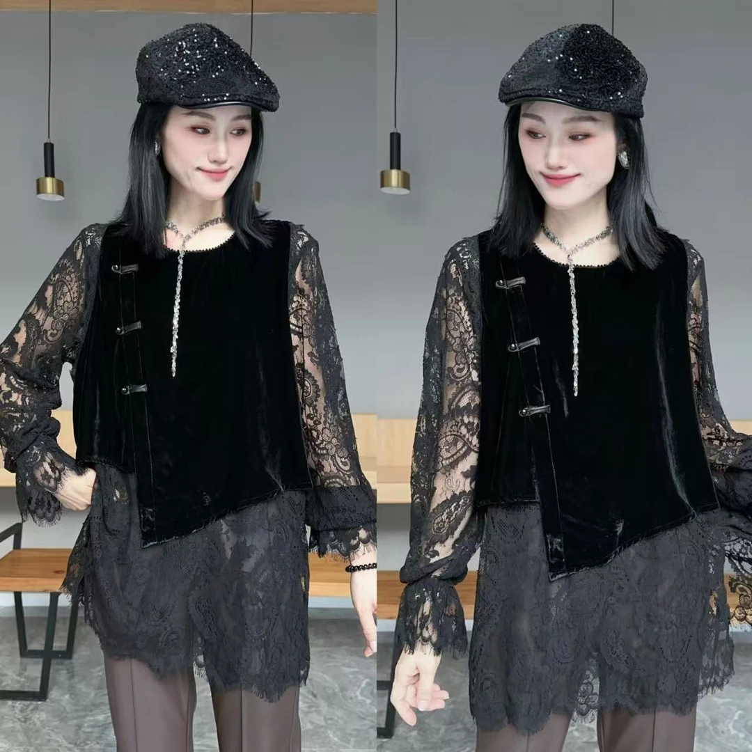 【YJ·高定】2025早秋新款宽松百搭高弹显瘦黑色圆领小衫女  YY3195