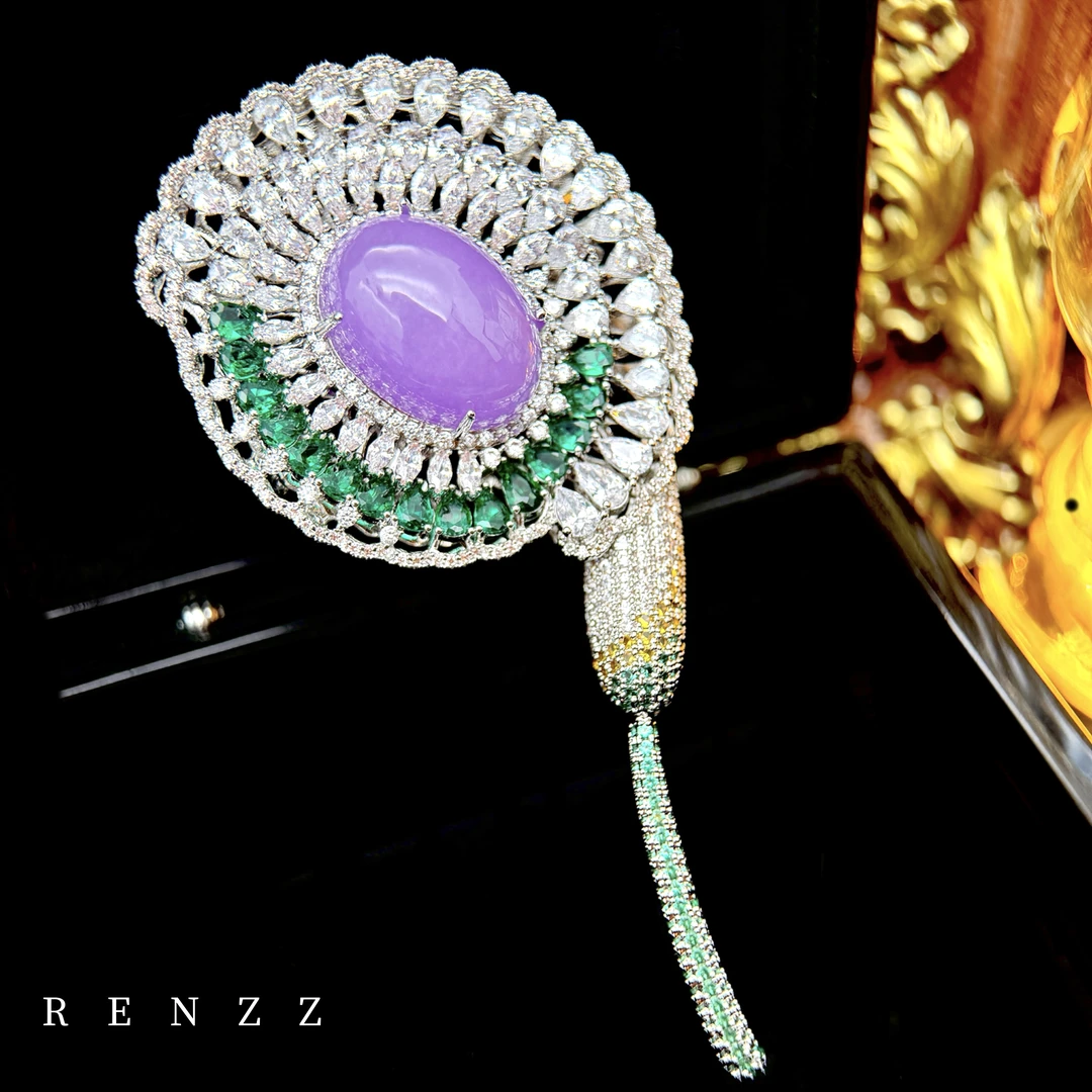 铜合金合成锆石胸针 1365设计师款紫色蒲公英大衣送礼胸针