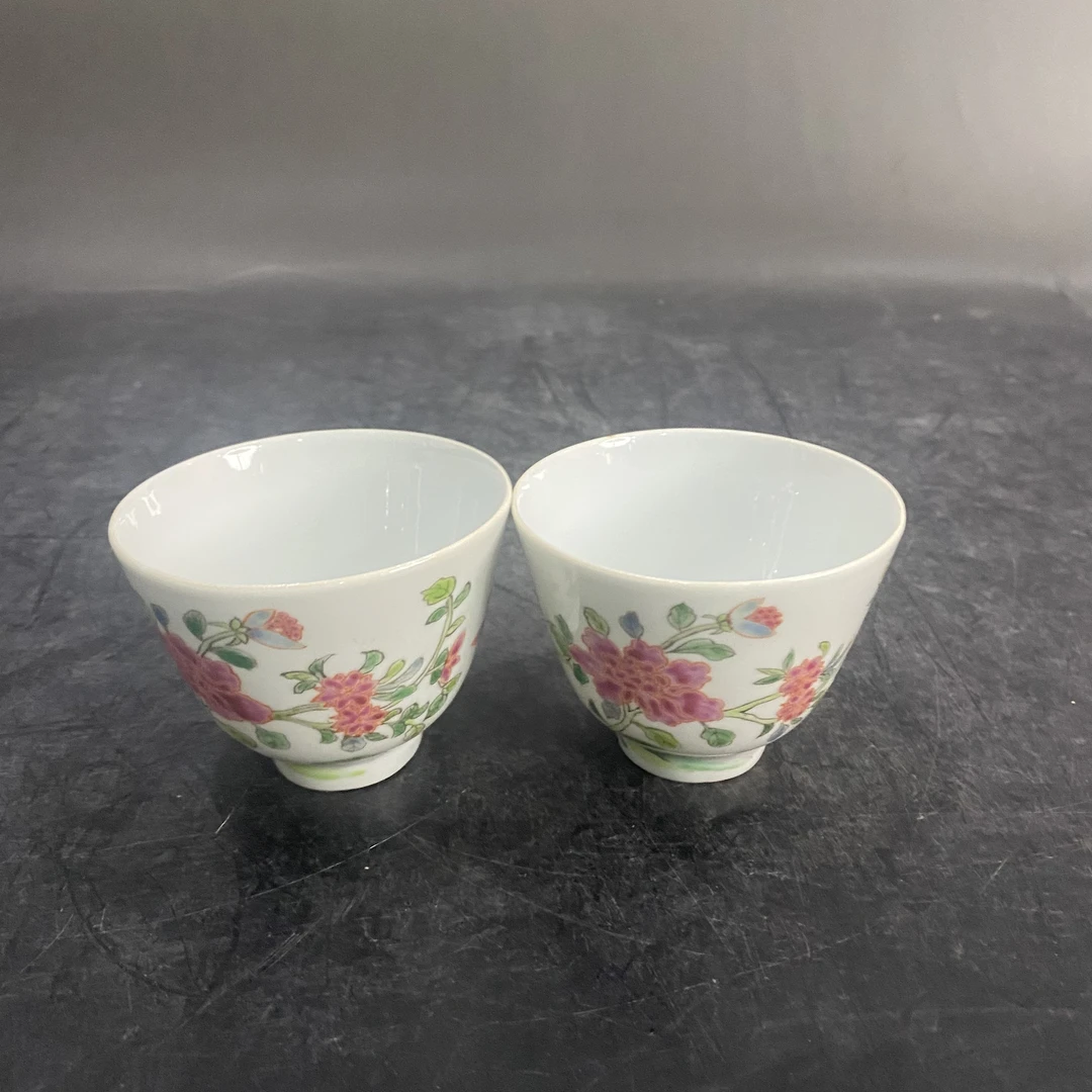 8261 洞石花卉主人杯一对