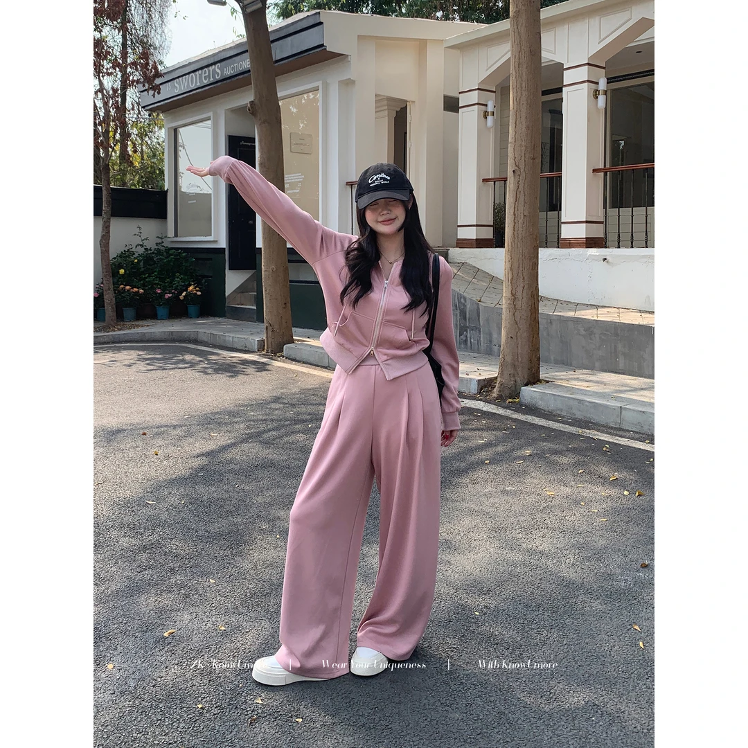 知葵微胖定制【温柔漫步】初春韩系显瘦休闲连帽套装12244TZ7375