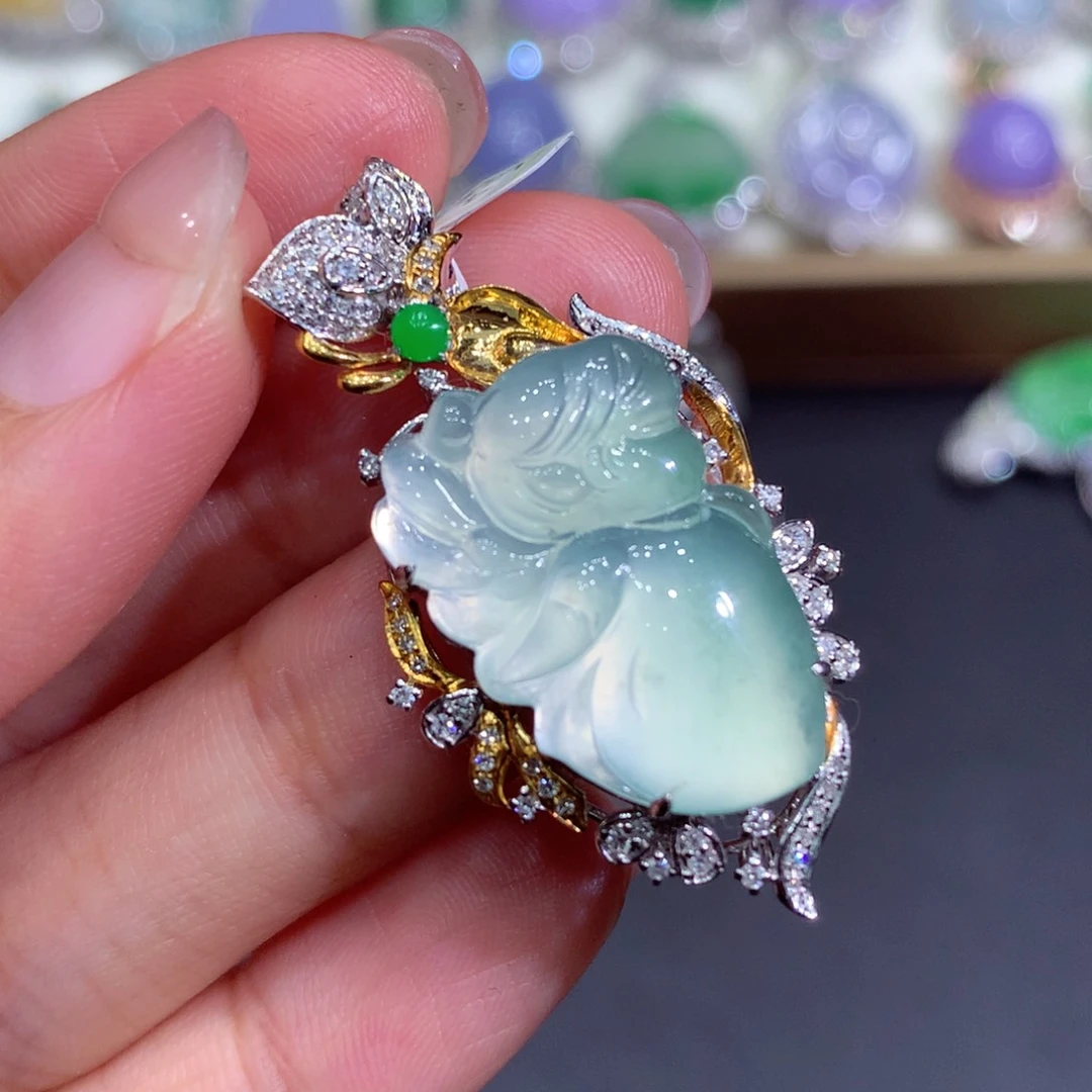 翡翠18K金镶嵌吊坠(不含链)