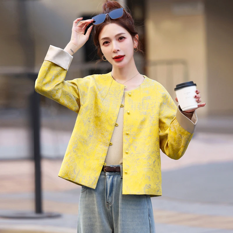 新中式国风提花短外套女2025春季新款小个子时尚高端复古唐装上衣