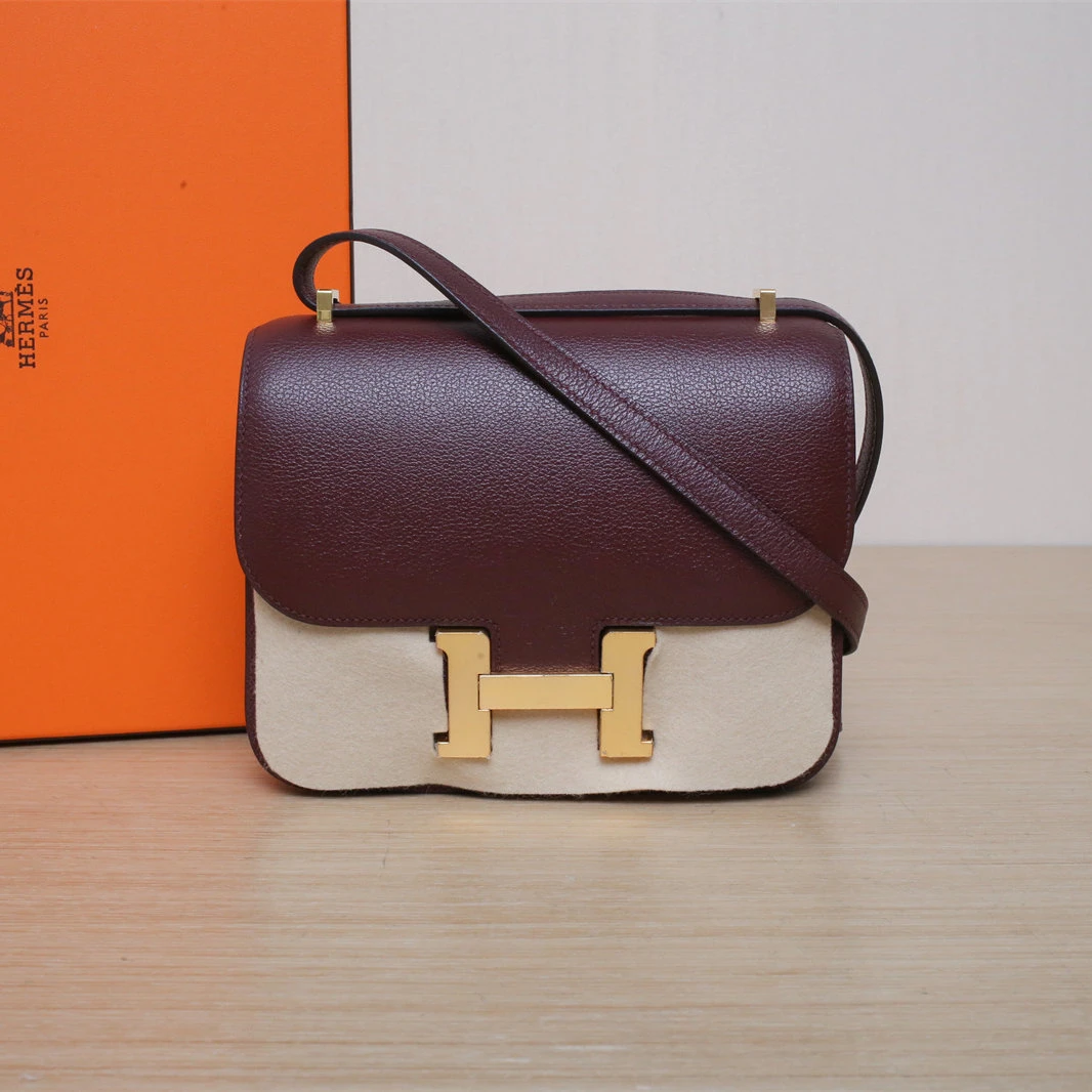 95新 Hermes/爱马仕 【黑黑】康康 19 波尔多红 D刻 金扣