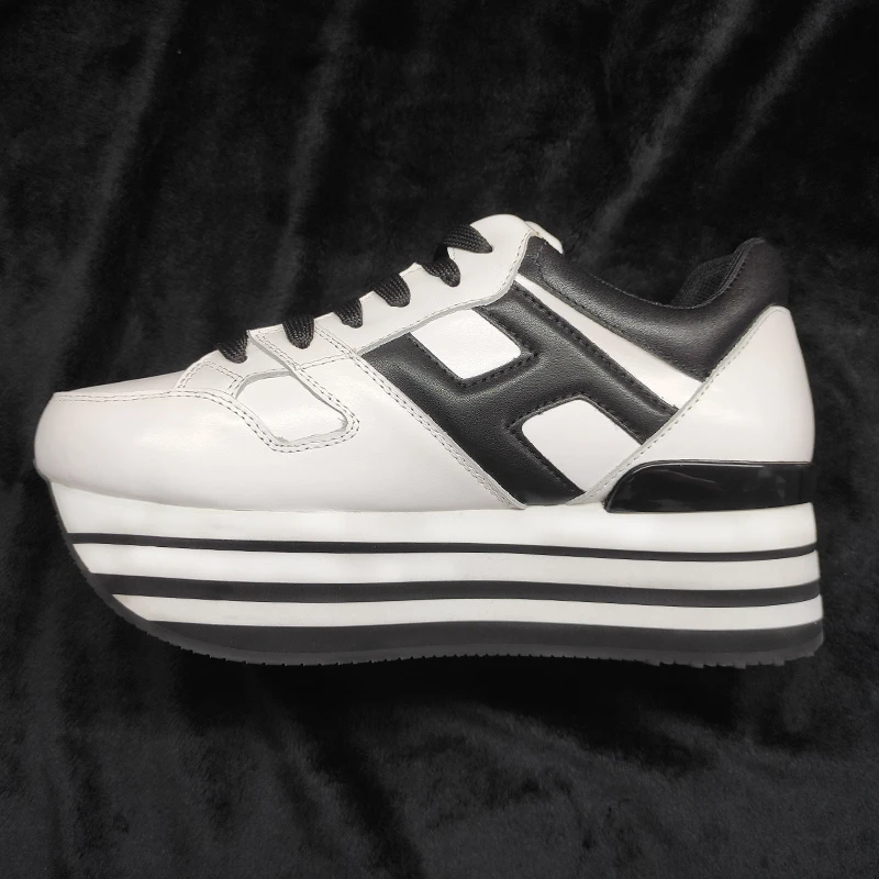 杨幂明星同款休闲鞋h家厚底鞋小个子小白鞋女夏真皮百搭时尚增高