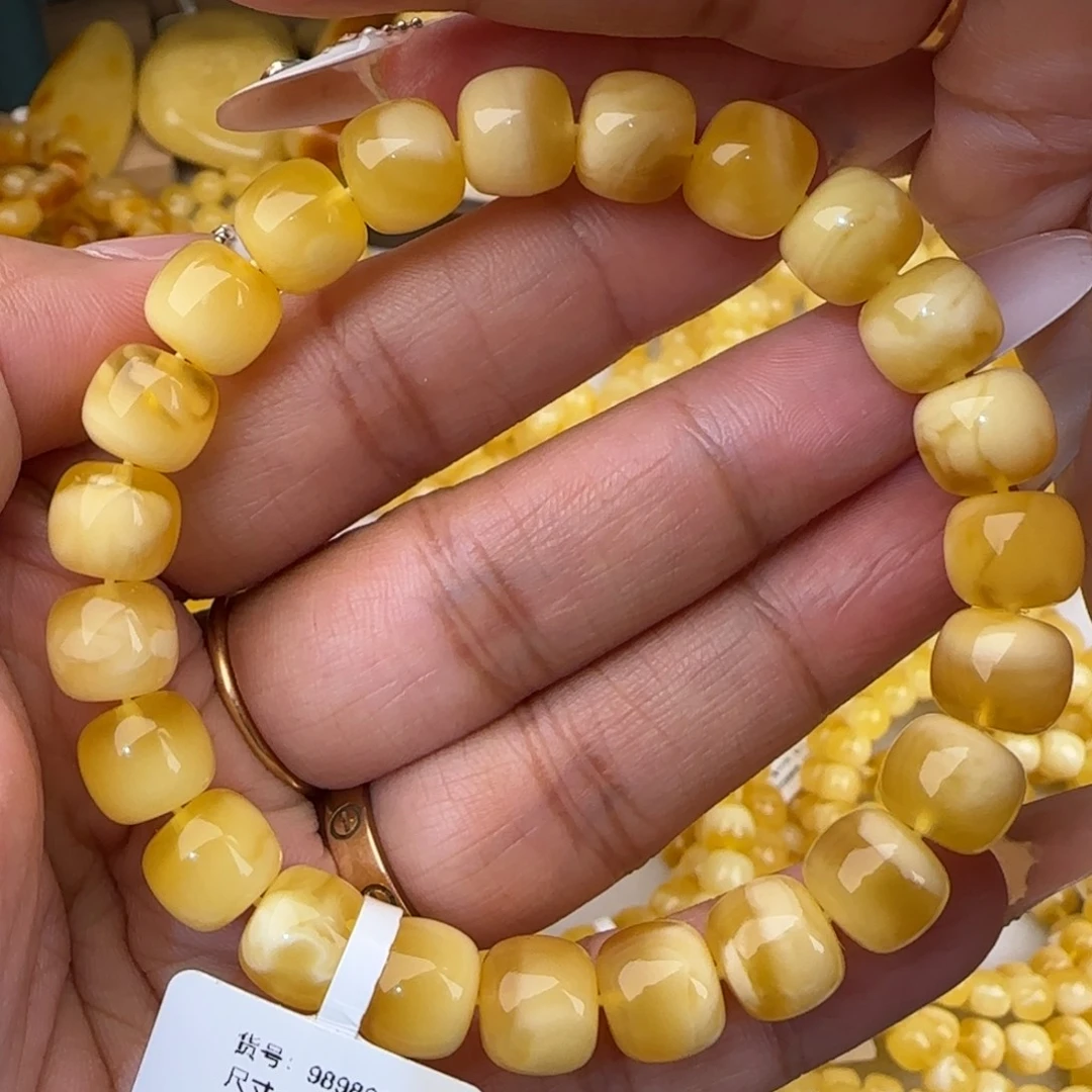 蜜蜡未镶嵌手链金白老型手串