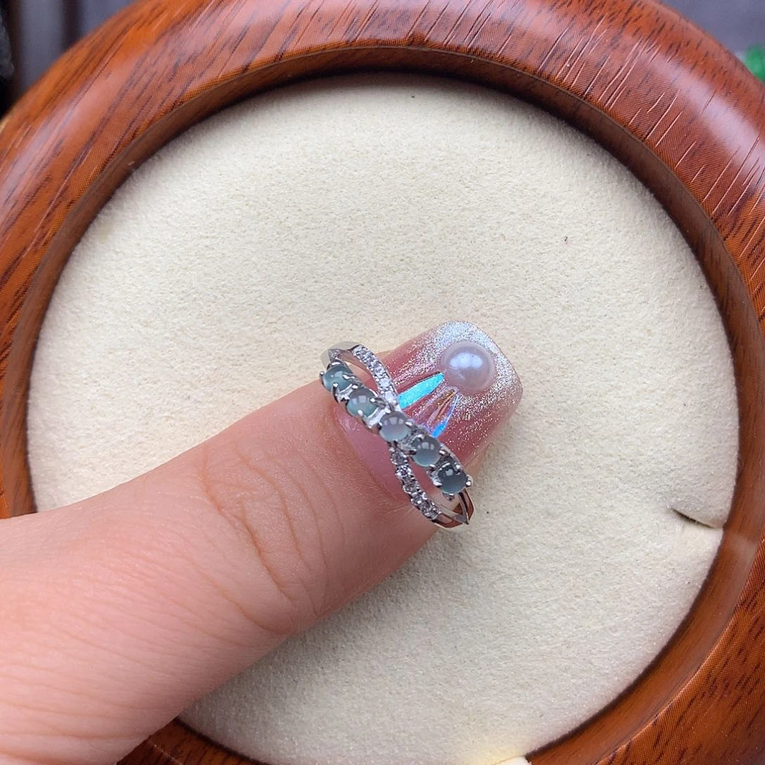 哈***哈翡翠戒指银S925镶嵌戒指925