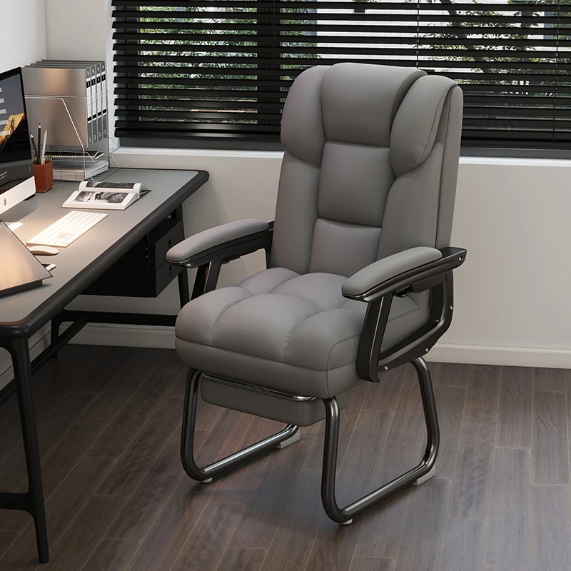 弓形椅家用电脑椅书桌椅办公老板椅可躺休闲书房椅固定脚椅子