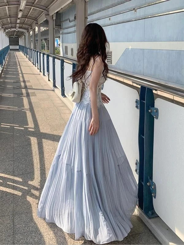 法式温柔风气质压褶半身裙女装早春新款垂感宽松大裙摆a字长裙子