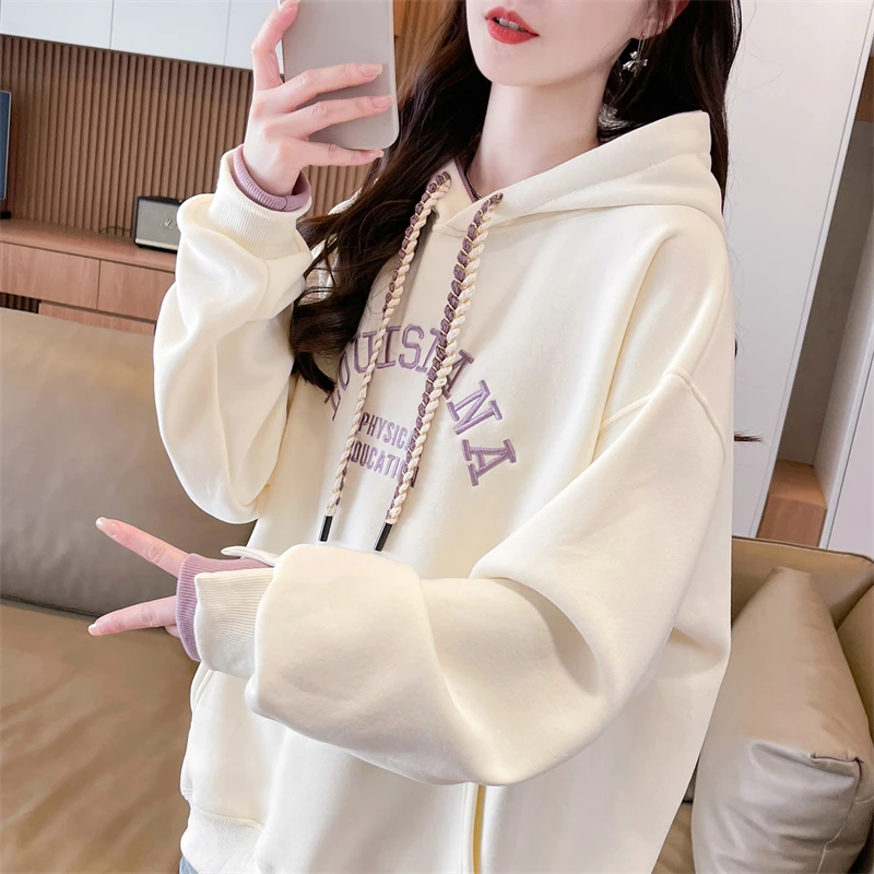 连帽卫衣女2025新款春秋季韩版宽松大码设计感小众假两件薄款外套