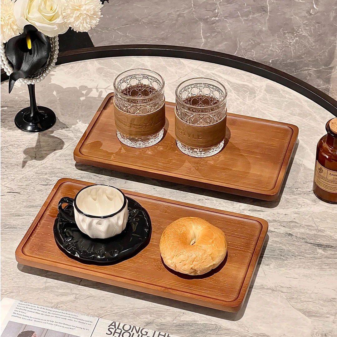 【支点佳居】家用竹木长方形托盘木质杯架水杯茶盘杯盘收纳盘餐盘