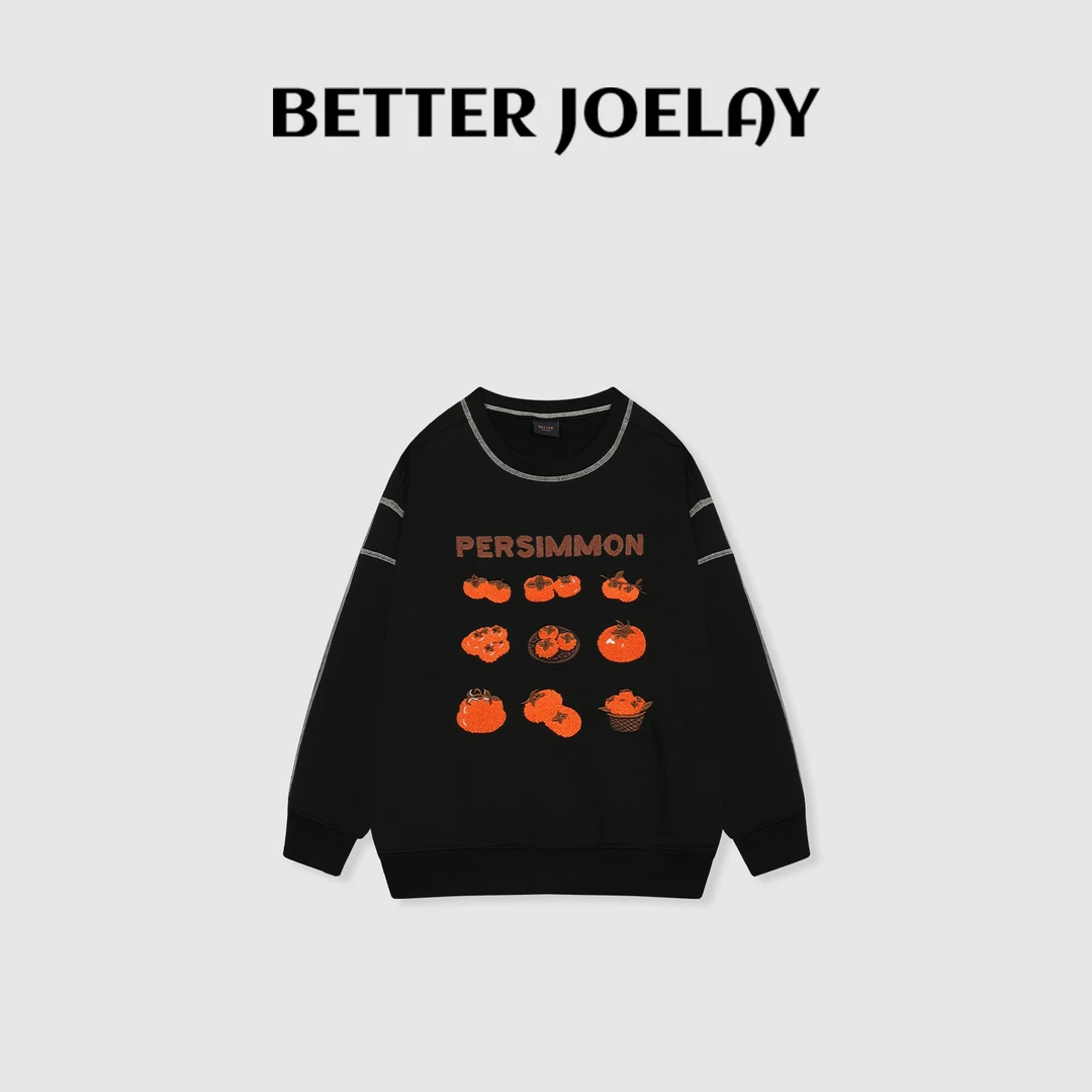 BETTERJOELAY -薄绒【万柿顺意】时尚圆领卫衣百搭潮流运动KH1137