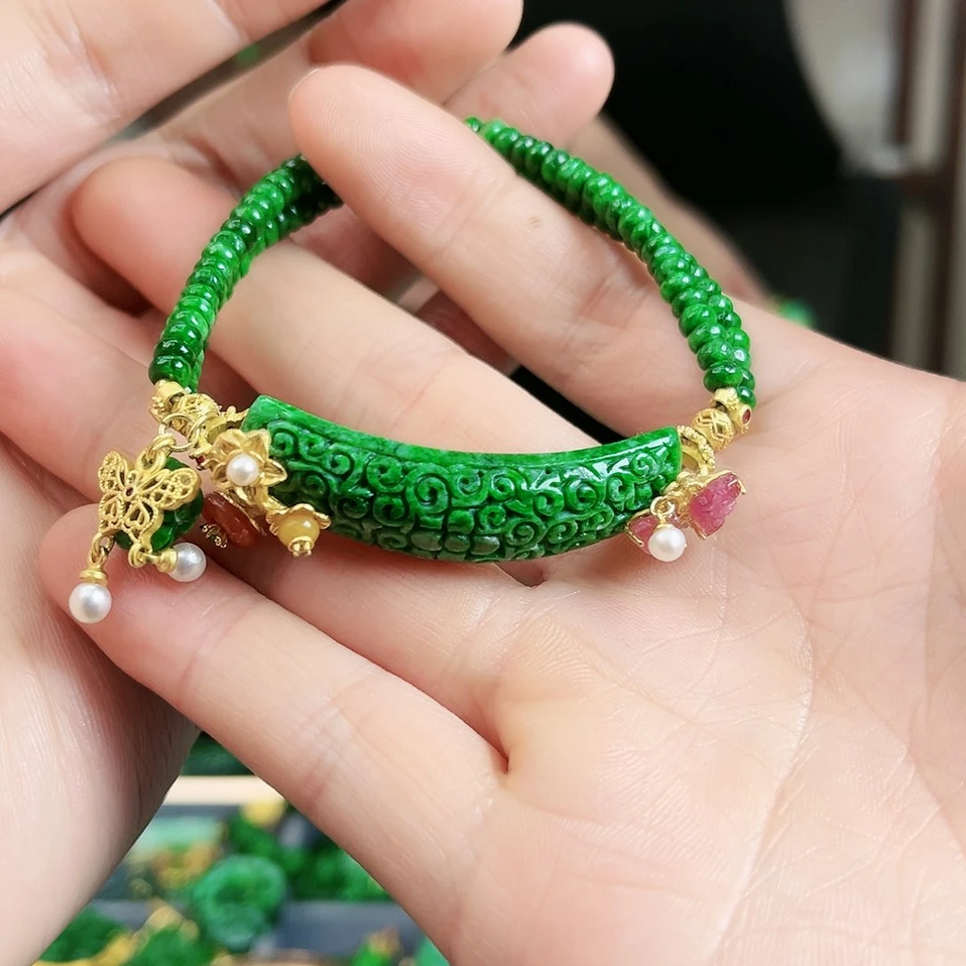 翡翠手链银S925镶嵌手链