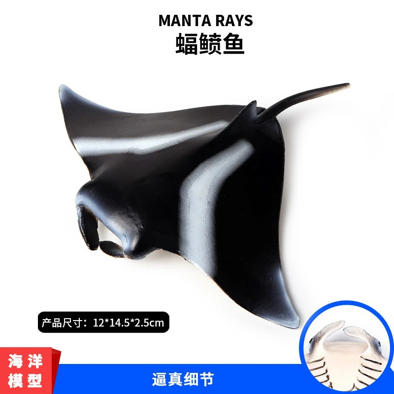 蝠鲼鱼玩具毯魟魔鬼鱼海洋生物鳐鱼模型认知海底小鲨鱼摆件硬胶