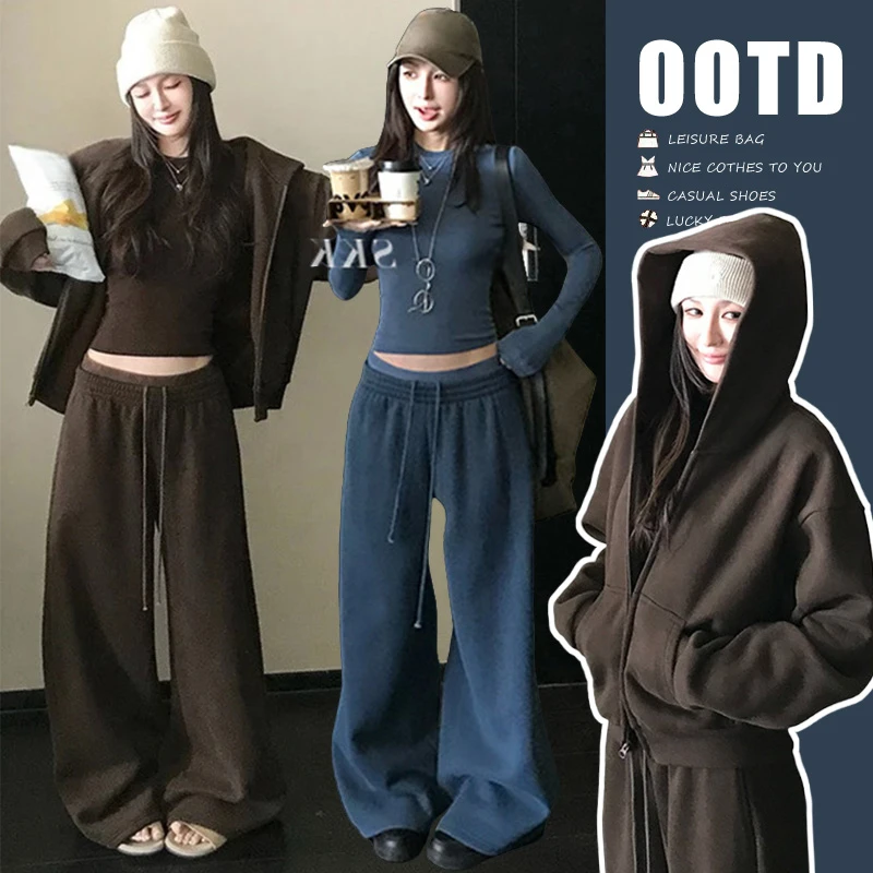 韩系时尚孕妇秋季套装慵懒风洋气宽松显瘦舒适休闲运动大码三件套