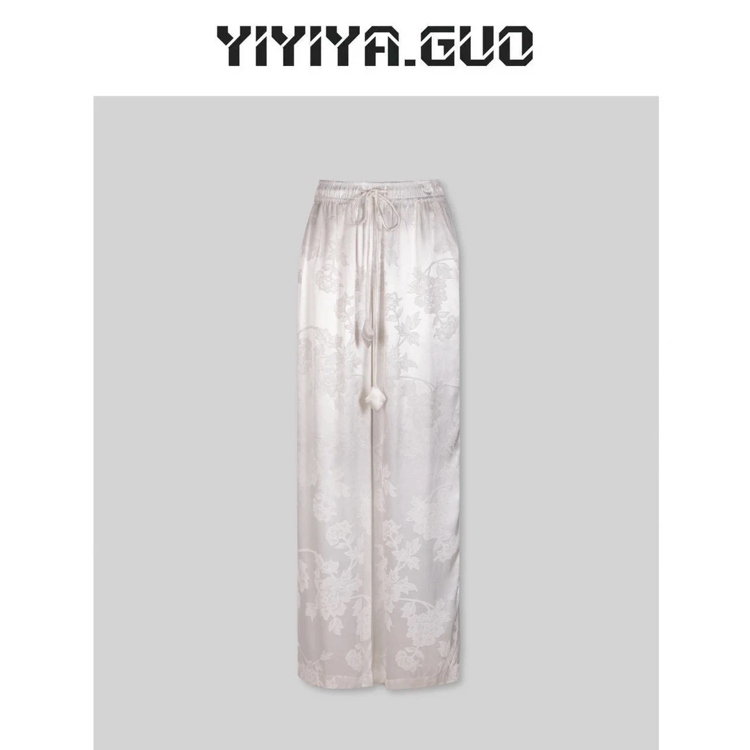 yiyiya.Guo艺艺吖/【素香】白色口袋提花松紧腰长裤2024723