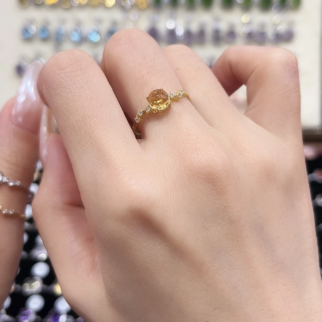 @***理银S925镶嵌黄晶戒指金托不保色