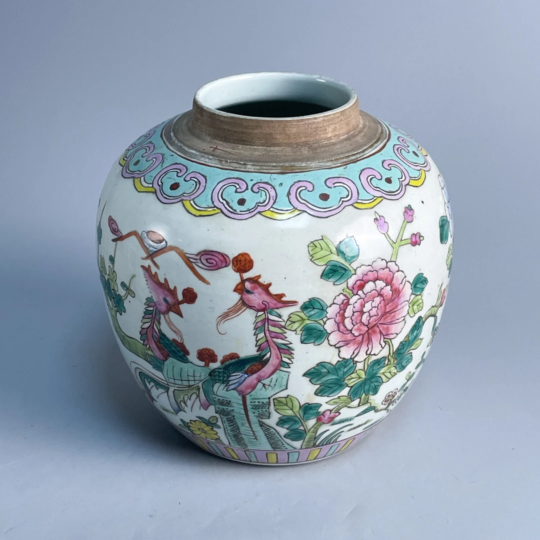 晚清至民国 粉彩双凤呈祥花鸟罐-M25IQ008378