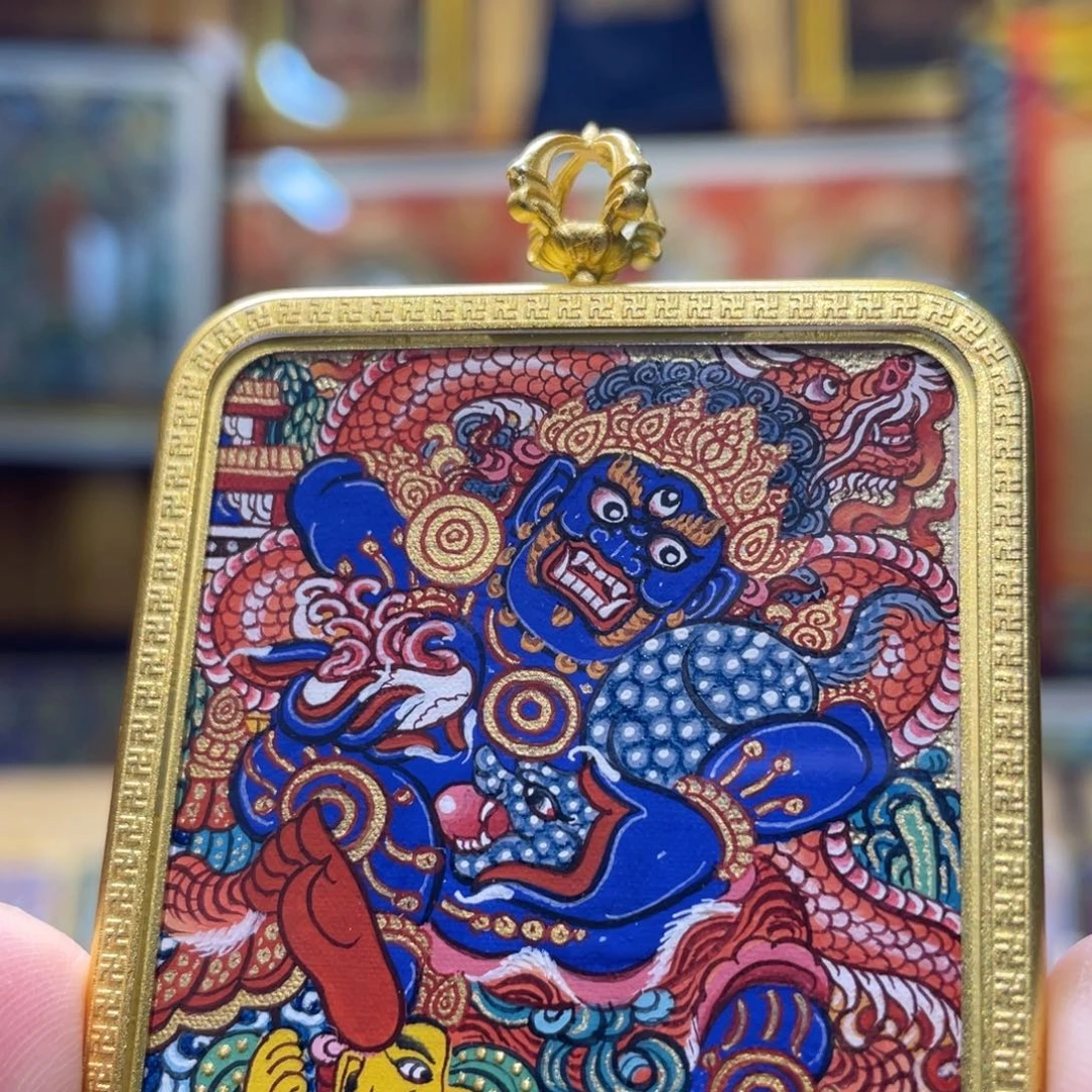 吊坠热贡纯手绘唐卡黑财神