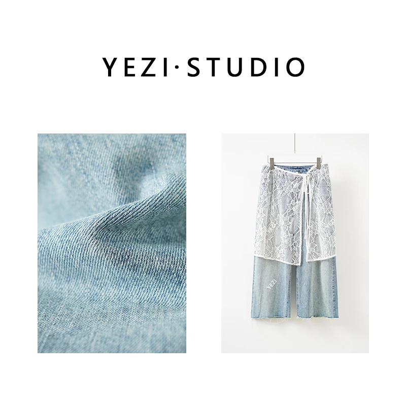 【罗马】25春蕾丝系带半身水洗毛边牛仔裤25135029