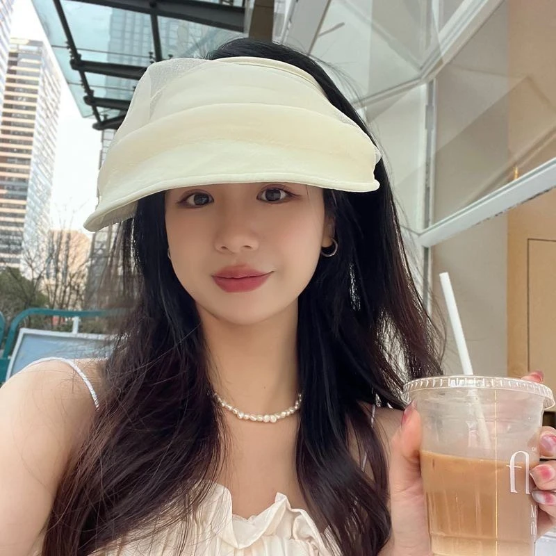 网纱空顶防晒帽女夏季新款可折叠发箍遮阳帽遮脸防紫外线太阳帽