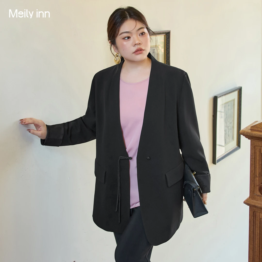 【醋酸混纺】美丽客栈2025秋季新款大码女装胖mm新中式西装外套