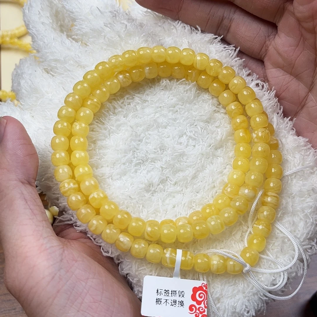 蜜蜡未镶嵌手串鸡油黄虎皮7.2mm(不止108颗)