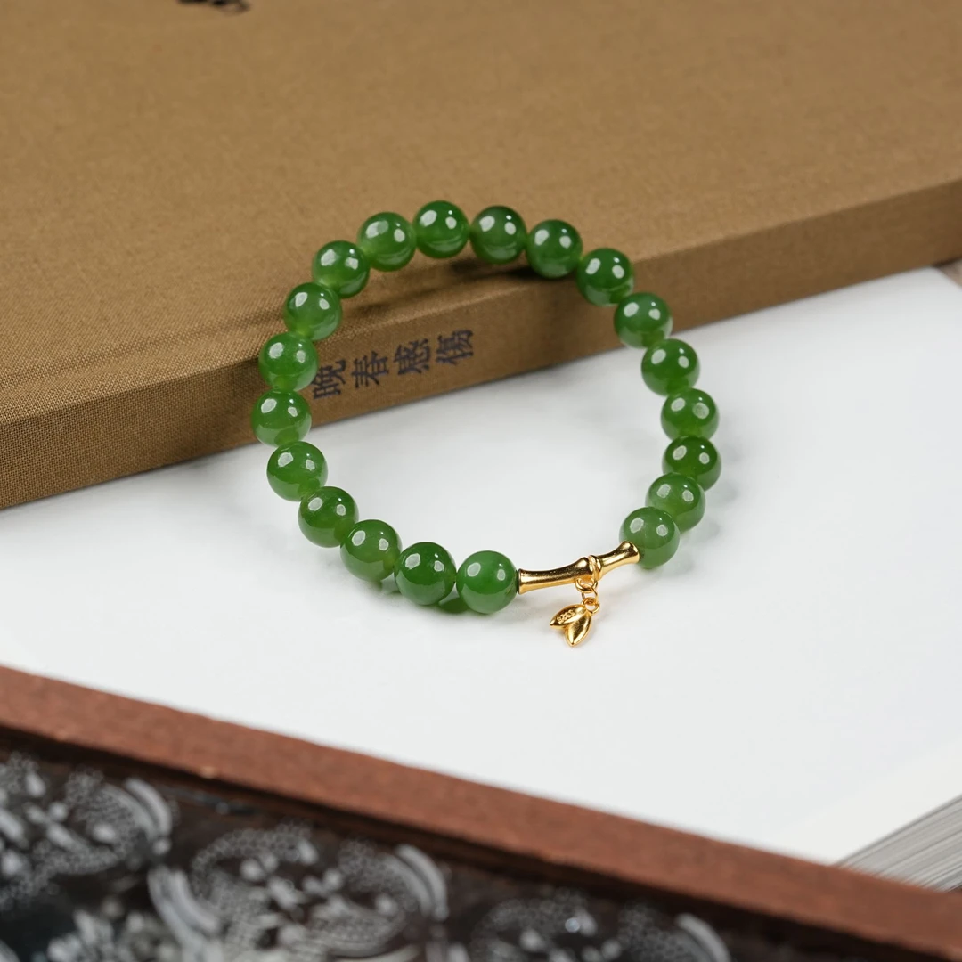 【睿泽赏宝】S925和田玉碧玉竹节手串8mm