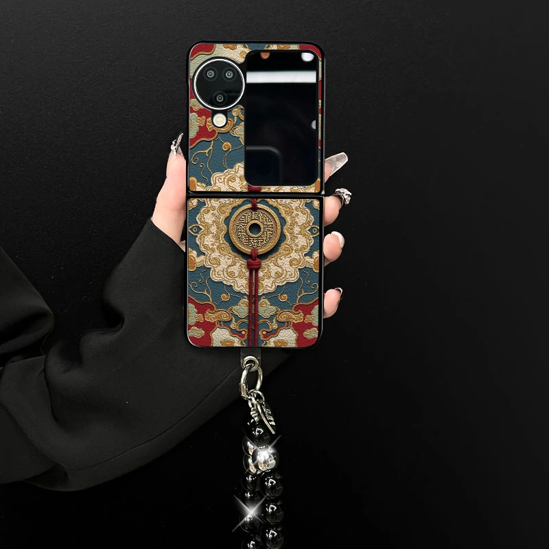 适用oppofindn3flip手机壳招财铜币小羊皮折叠壳全包简约保护套