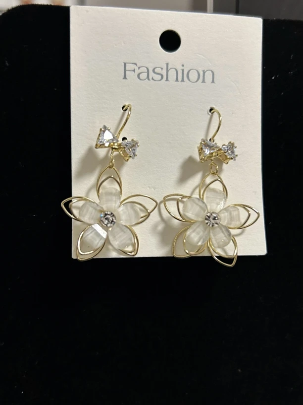 合金耳饰 植物花卉白色日韩优雅白玫瑰耳环女原创设计