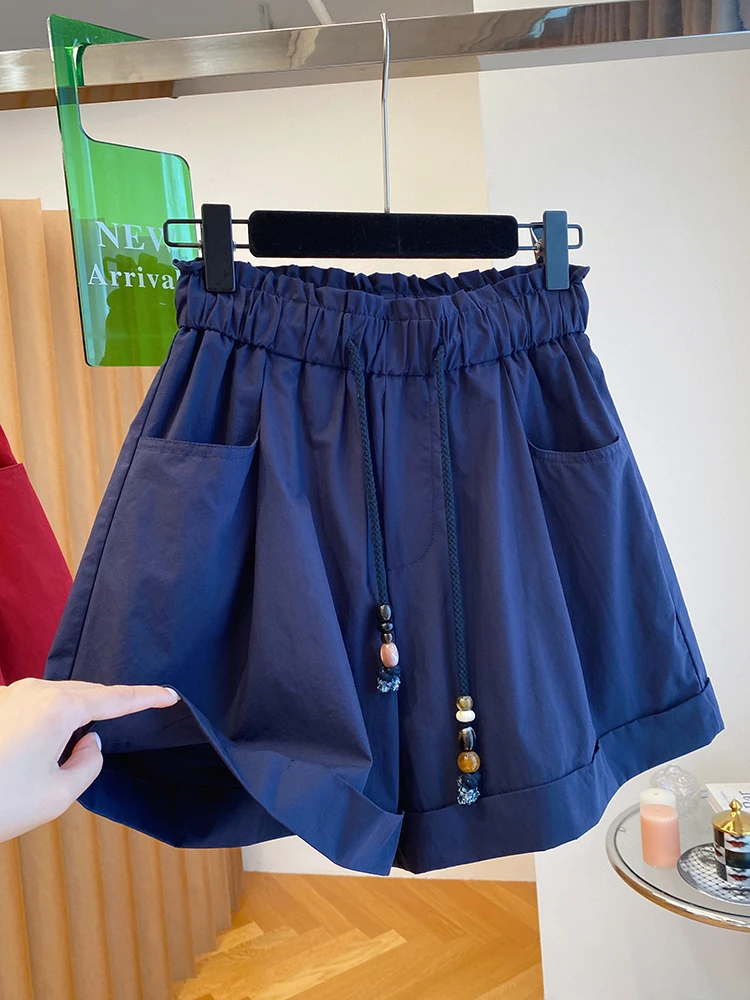韩国a字版阔腿系带短裤2025新款宽松显瘦休闲高腰裤梨型身材裤子