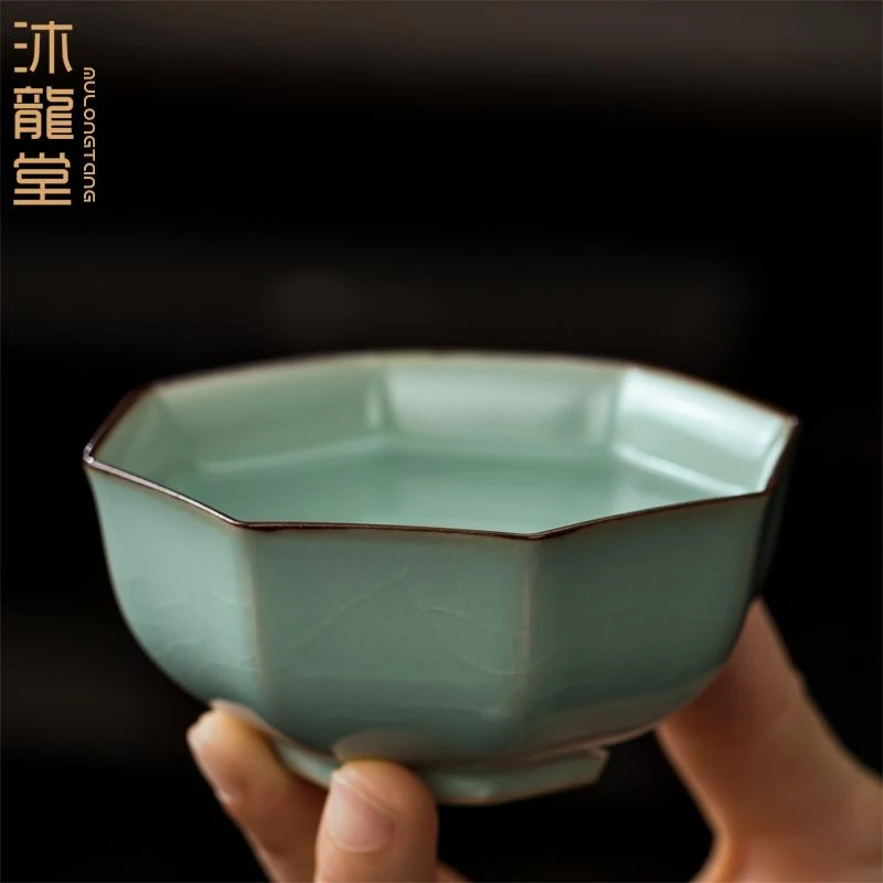 汝窑茶杯大号主人杯开片可养泡茶杯子功夫茶具品茗杯高档单杯复古