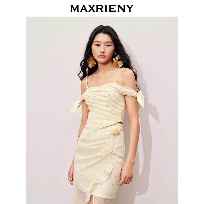 MAXRIENY吊带落肩精致烫钻上衣小背心高级气质感女装修身显
