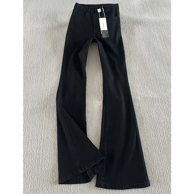 黑色高腰弹力直筒微喇牛仔裤女2025新款梨形身材胖mm显瘦喇叭裤子
