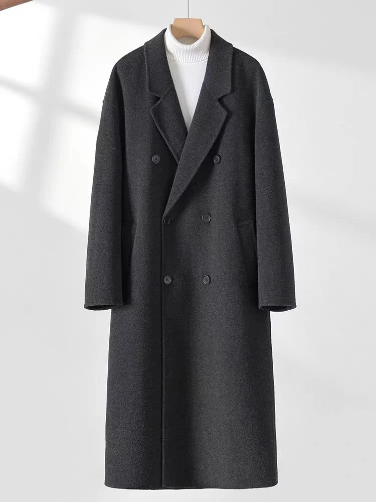 【中长款70%双面羊毛】秋冬季双面羊毛大衣男过膝韩系羊毛外套蔡蔡2