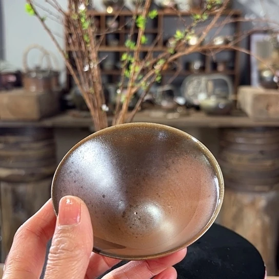 #柴烧裸烧窑变薄坯斗笠盏