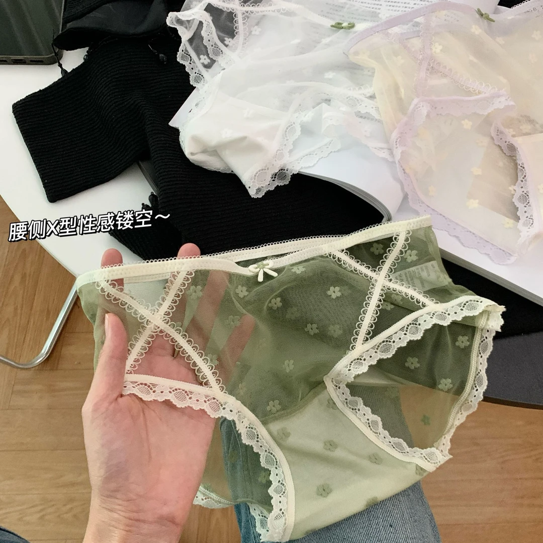 花仙妖姬镂空网纱蕾丝内裤女性感10A抗菌莫代尔裆中腰三角内裤女