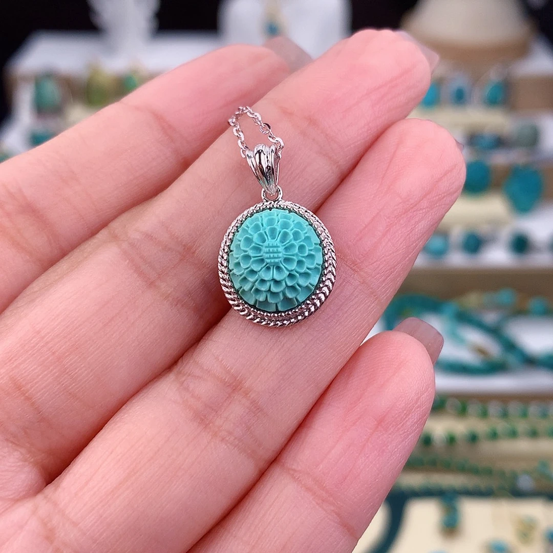 绿松石银S925镶嵌颈饰