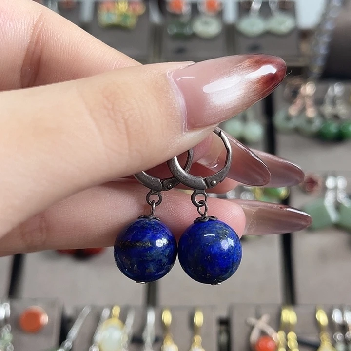 青金石银S925镶嵌耳饰12左右耳扣