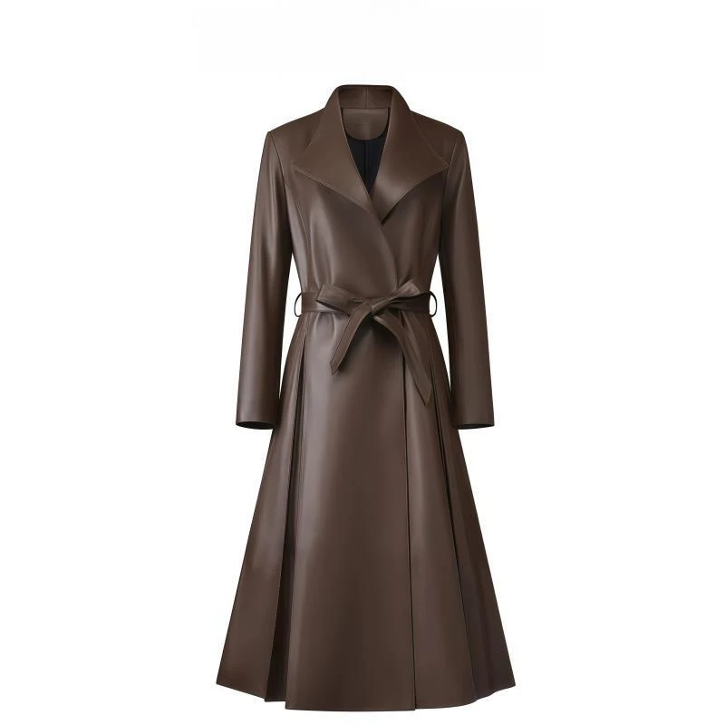 海宁真皮皮衣绵羊皮纯皮大衣长款过膝外套时尚女士收腰中长款