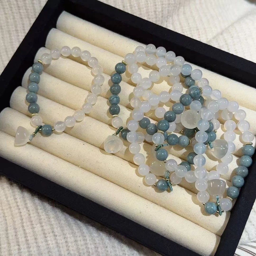 荔枝冻 白玛瑙手链小众设计百搭莲蓬手串少女单圈简约手工ins