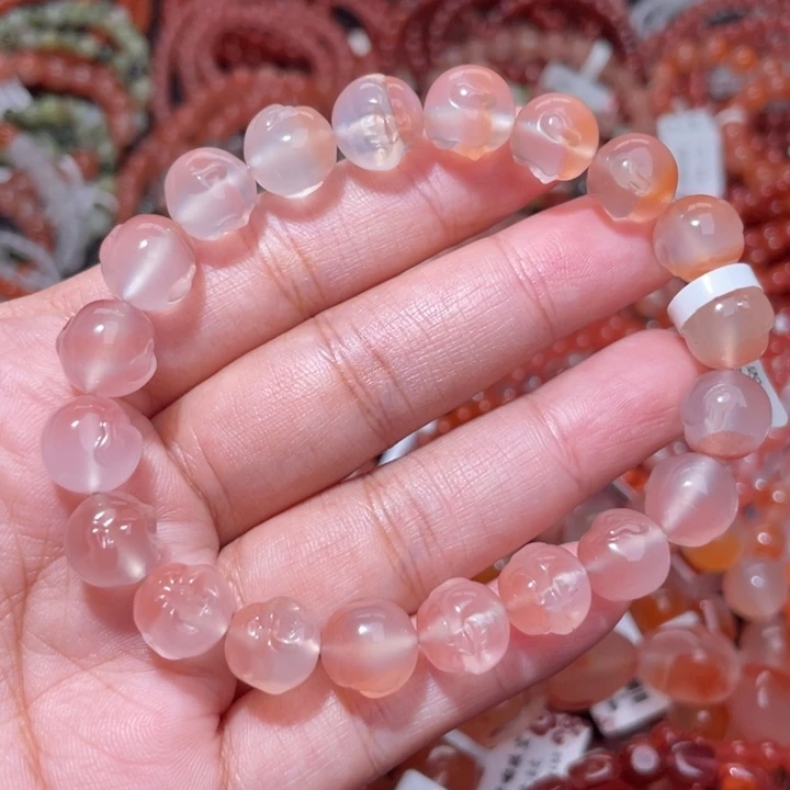 南红玛瑙未镶嵌佛头手串10+t26