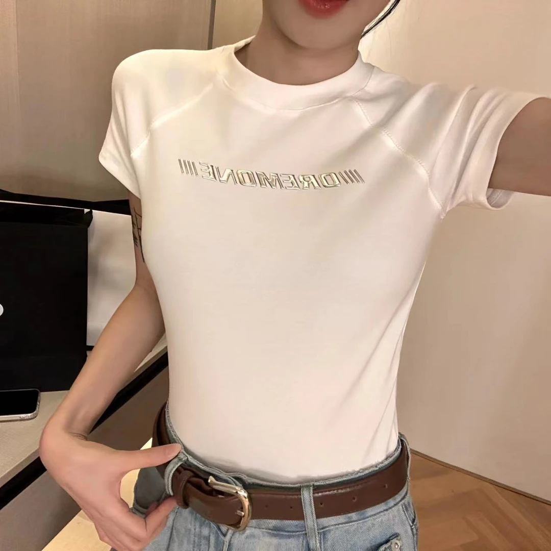 【歌幂】休闲圆领百搭夏季时尚烫金修身显瘦短款穿搭辣妹T恤WPL070#