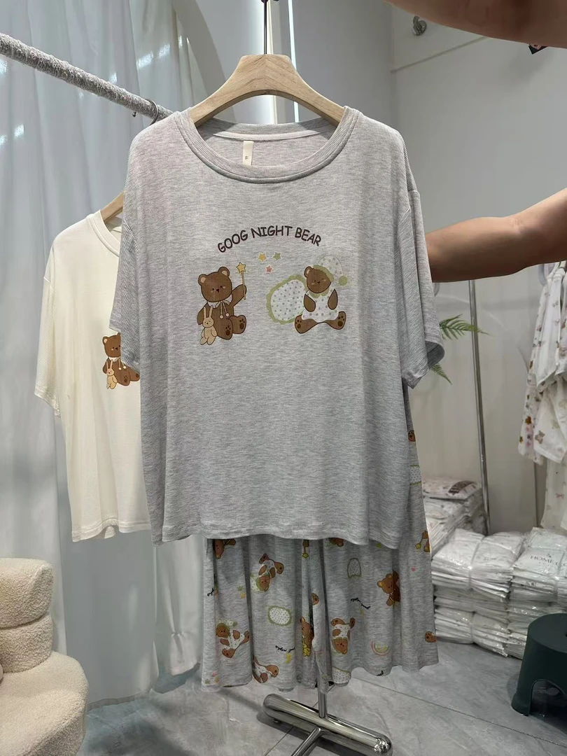 尾单高品质短袖短裤带胸垫女士家居服套装（均码100-150斤）5158