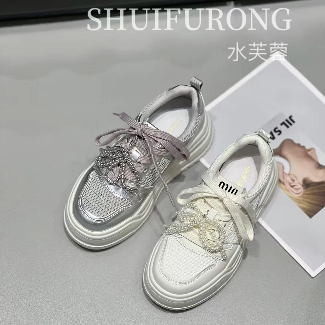 【水芙蓉】2025新款超轻珍珠厚底小白鞋巨巨巨舒服