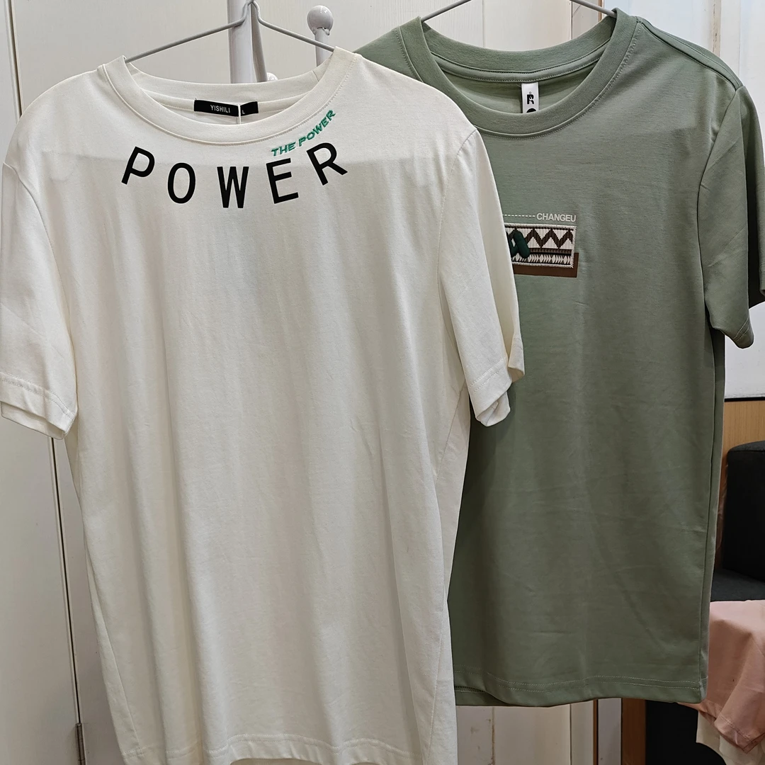 短袖夏季印花圆领刺绣字母T恤休闲男装抽绳老钱风